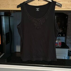 Lane Bryant black with sparkling crocheted lace neck dress tank top